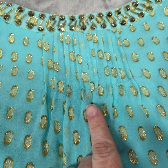 LILLY PULITZER Womens 10 Turquoise Gold Polka Dot Colby Silk Tunic Dress READ - Picture 13 of 15